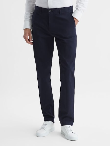 Slim Fit Washed Cotton Blend Chinos in Navy (751922) | £88