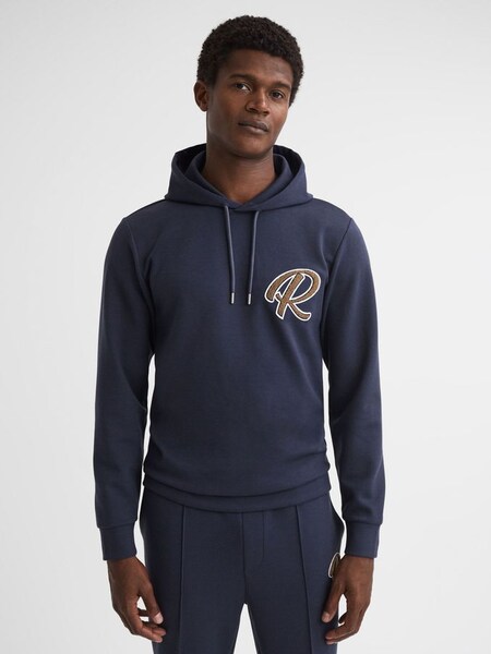 Logo Interlock Jersey Drawstring Hoodie in Airforce Blue (753781) | £125