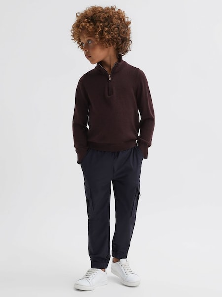 Senior Slim Fit Merino Wool Zip Neck Jumper in Bordeaux (755446) | £38