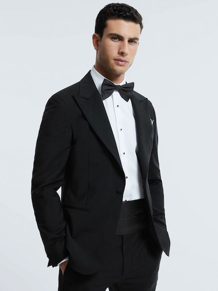 Atelier Wool Blend Slim Fit Single Breasted Tuxedo Jacket in Black (779836) | £698
