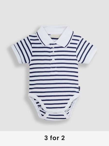 Stripe Short Sleeve Polo Shirt Body in White Navy Stripe (781404) | £13