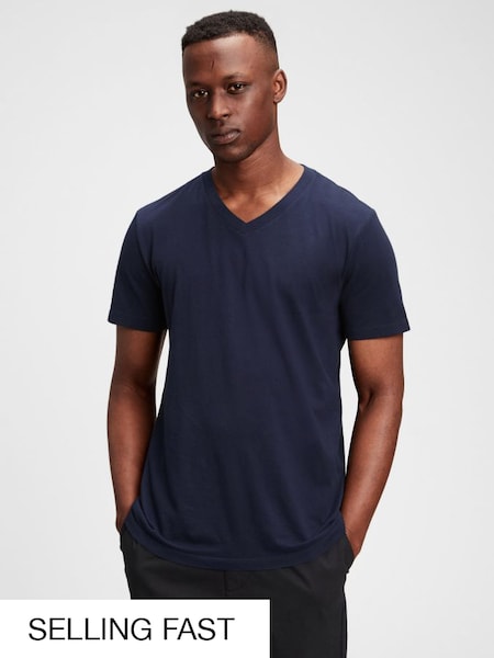 Navy Cotton Classic V Neck Short Sleeve T-Shirt (782747) | £10