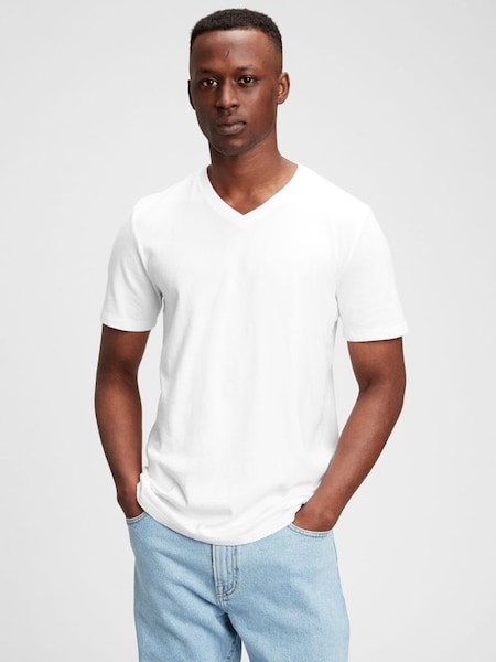 White Cotton Classic V Neck Short Sleeve T-Shirt (782760) | £10