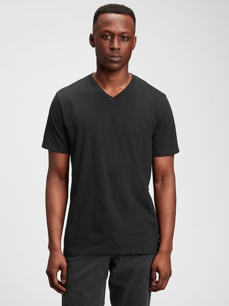 Black Cotton Classic V Neck Short Sleeve T-Shirt (782764) | £10