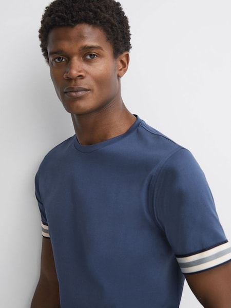 Mercerised Cotton Striped T-Shirt in Blue Night (785760) | £40