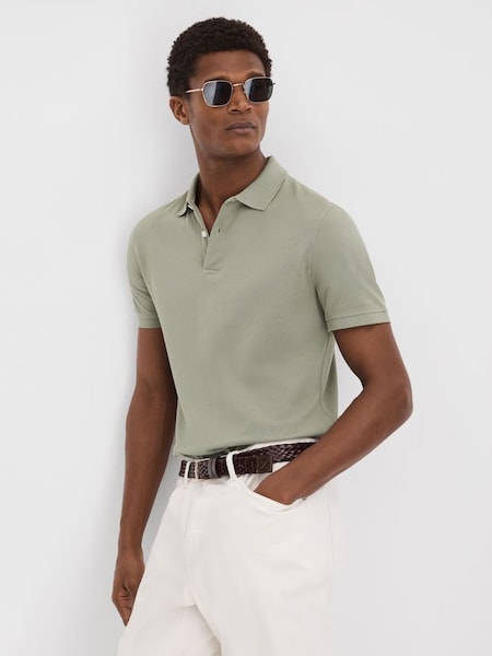 Garment Dyed Cotton Polo Shirt in Dark Sage (791688) | £78