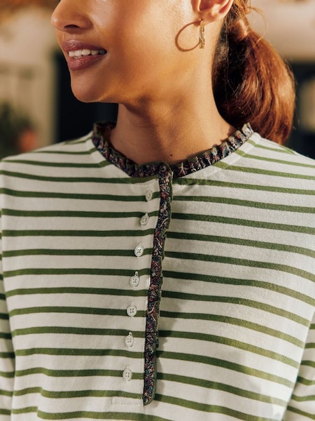 Daphne Green Striped Long Sleeve Top with Frill Neck (796015) | £27