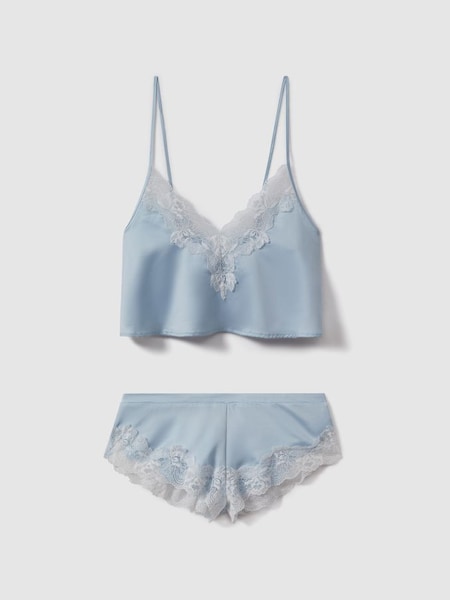 Bluebella Satin Shorts and Cami Set in Soft Blue/White (796041) | £49
