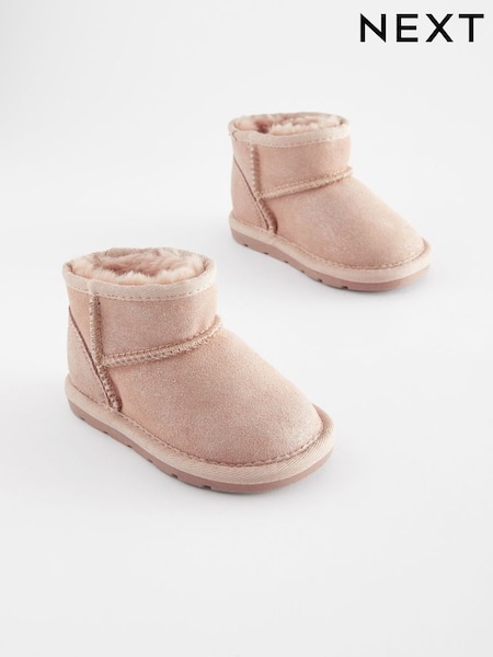 Next Pink Shimmer Suede Faux Fur Lined Water Repellent Pull-On Suede Boots (796070) | £24 - £28