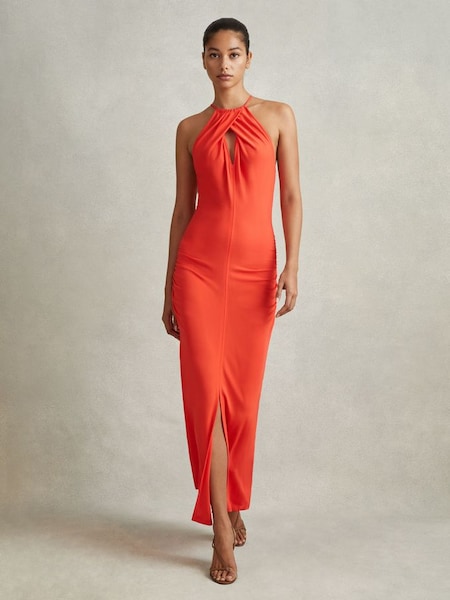Jersey Halter Neck Midi Dress in Orange (796133) | £228