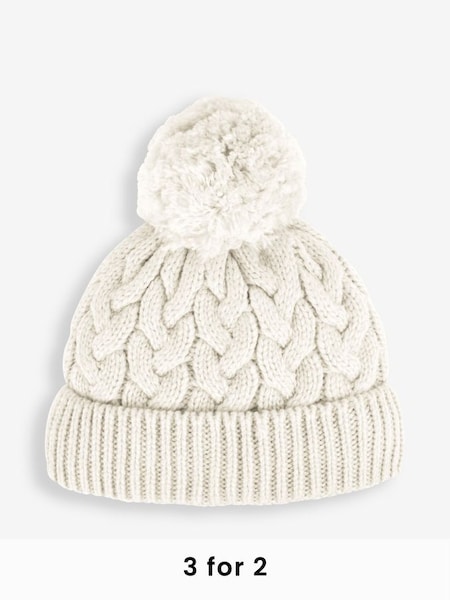 Cream Girls' Chunky Cable Knit Pom Pom Hat (798066) | £14.50