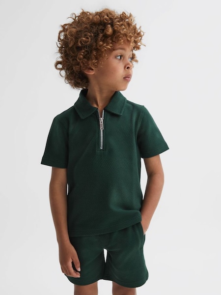 Junior Textured Half-Zip Polo Shirt in Emerald (798617) | £20