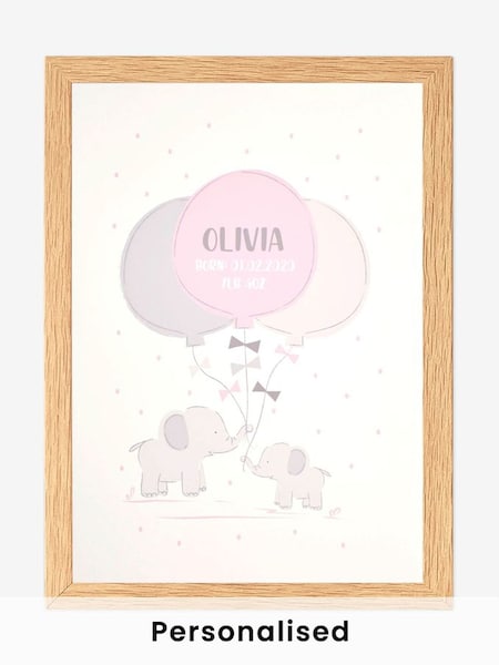 Oak Personalised & Framed Baby Elephant Print (798880) | £55