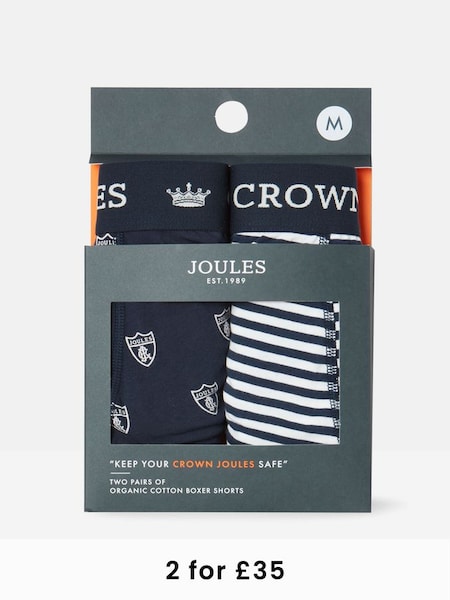 Crown Joules Navy Crest Cotton Boxer Briefs (2 Pack) (805986) | £19.95
