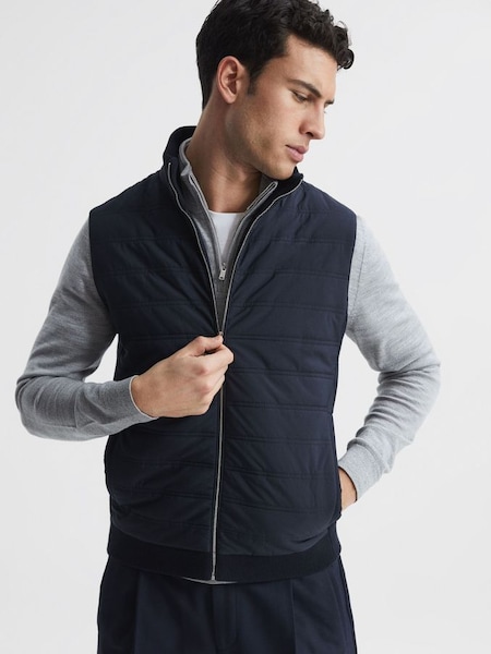 Hybrid Quilt and Knit Zip-Through Gilet in Navy (806163) | £138