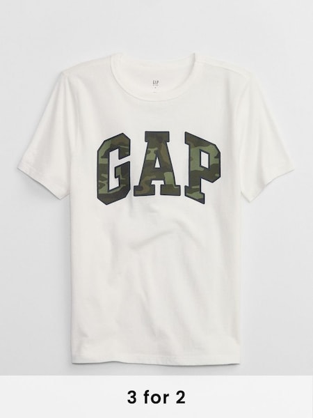 White Camo Camouflage Logo Crew Neck Short Sleeve T-Shirt (4-13yrs) (806320) | £10
