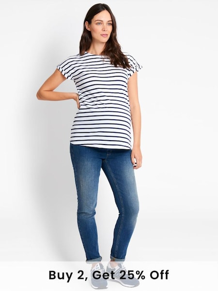 White Navy Stripe Boyfriend Maternity Cotton T-Shirt (809944) | £16