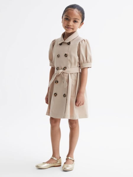 Senior Puff Sleeve Belted Dress in Camel (812209) | £72