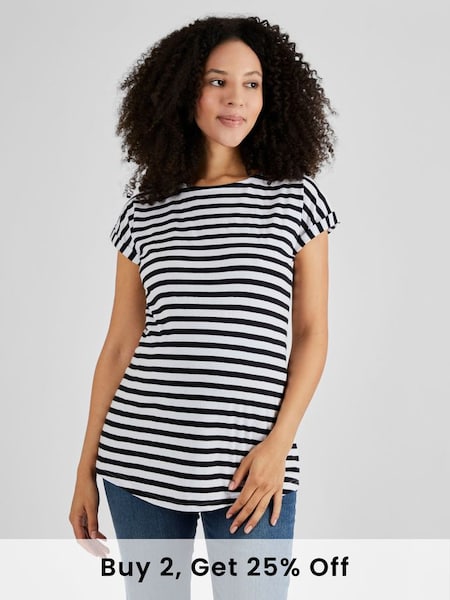 White Black Stripe Boyfriend Cotton Maternity T-Shirt (821365) | £16.50