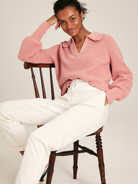 Evangeline Pink Ribbed Jumper with Crochet Collar (823804) | £69.95