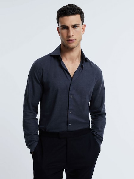 Atelier Italian Cotton Cashmere Shirt in Navy (824245) | £110