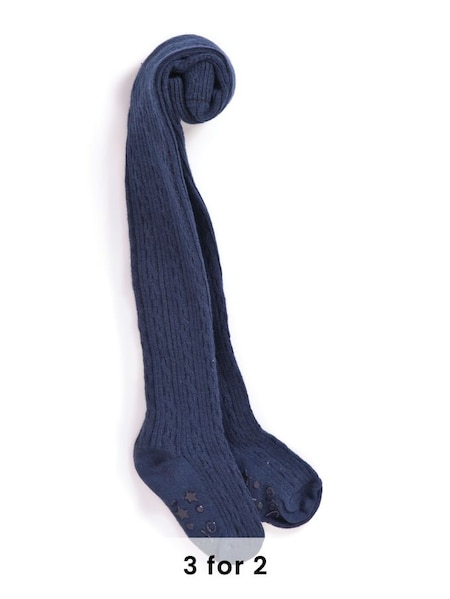 Cotton Rich Cable Tights in Navy (82U047) | £9.50