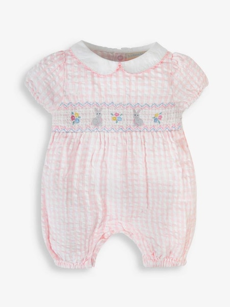 Gingham Embroidered Bunny Baby Romper in Pink (835955) | £10