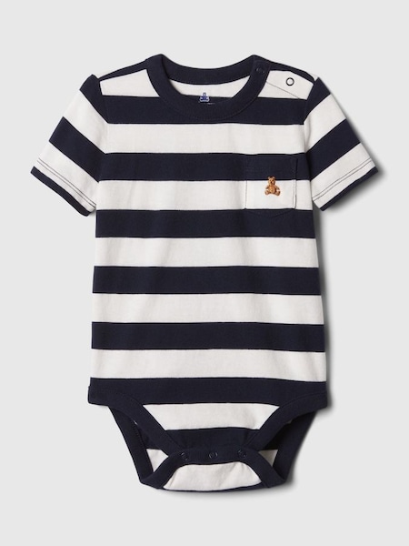 Navy & White Stripe Cotton Graphic Short Sleeve Pocket Bodysuit (Newborn-5yrs) (840189) | £8