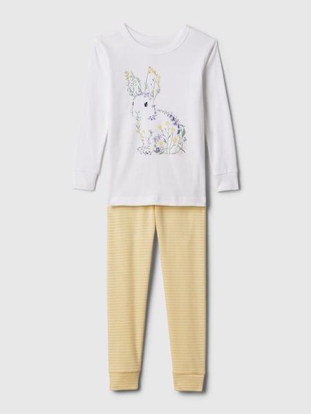 White/Yellow Organic Cotton Graphic Print Pyjama Set (12mths-5yrs) (840266) | £18