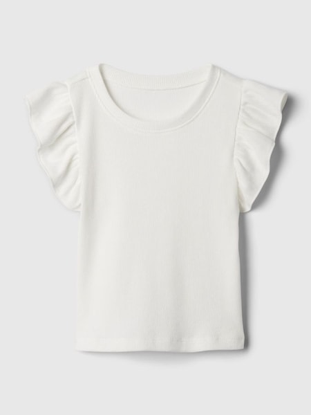 White Ruffle Sleeve Crew Neck Short Sleeve T-Shirt (Newborn-5yrs) (840888) | £8