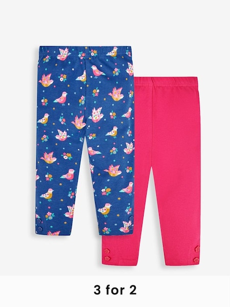 Girls' 2-Pack Leggings in Cobalt Blue Bird & Pink (842158) | £15