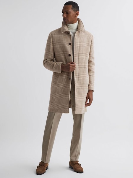 Wool Check Mid Length Coat in Oatmeal (845818) | £170