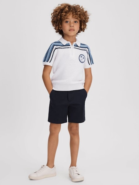 Junior Textured Cotton Half-Zip Polo Shirt in Optic White (845993) | £42
