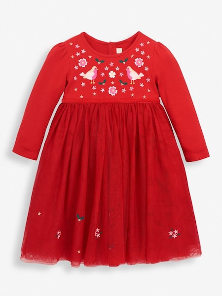 Robin Embroidered Party Dress in Red (8467Q6) | £36