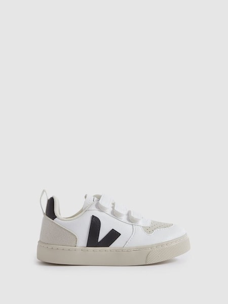 Veja Small V-10 Suede Velcro Trainers in White/Black (846875) | £87