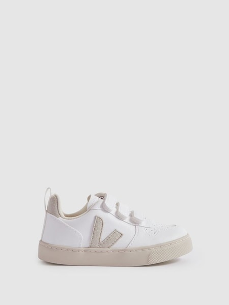 Veja Small V-10 Suede Velcro Trainers in White/Natural (846986) | £87