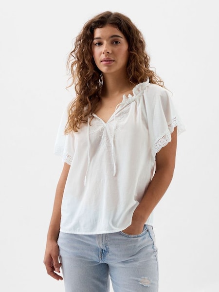 White Lace Flutter Sleeve Blouse (853171) | £30