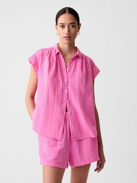 Pink Crinkle Cotton Short Sleeve Shirt (853262) | £30