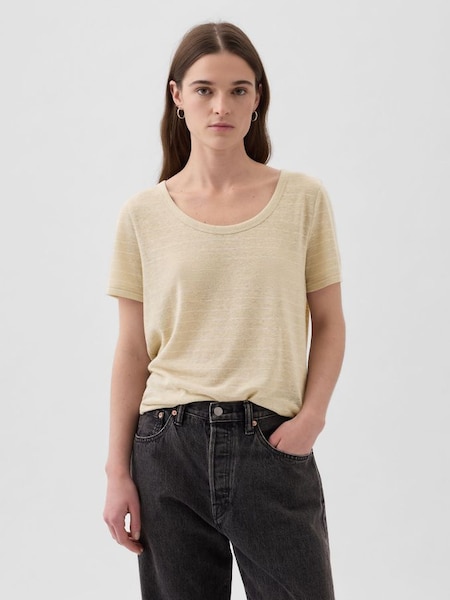Neutral Linen Blend Short Sleeve Scoop Neck T-Shirt (853277) | £20