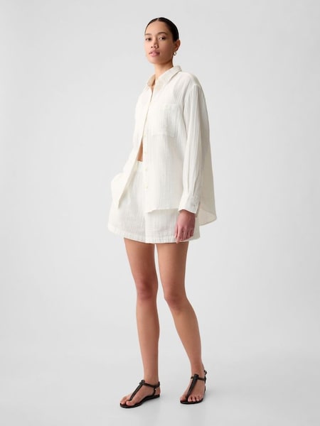 Off-White Crinkle Cotton Long Sleeve Big Shirt (853318) | £35