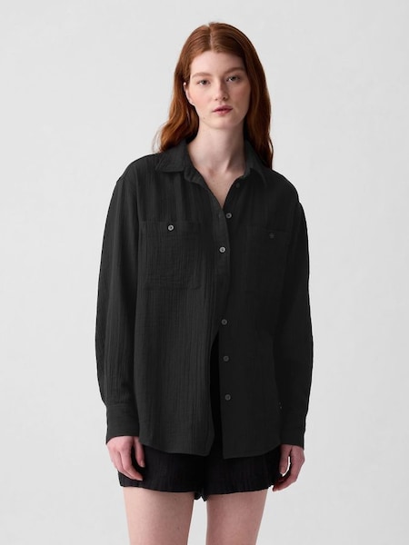 Black Crinkle Cotton Long Sleeve Big Shirt (853387) | £35