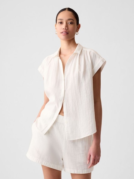 Off-White Crinkle Cotton Short Sleeve Shirt (853406) | £30
