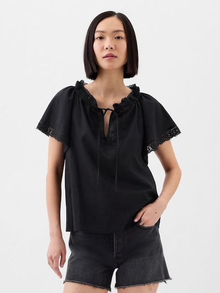 Black Lace Flutter Sleeve Blouse (853488) | £30