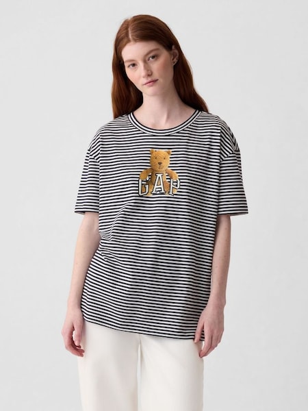 Black/White Stripe Organic Cotton Brannan Bear Logo Graphic Short Sleeve T-Shirt (853563) | £18