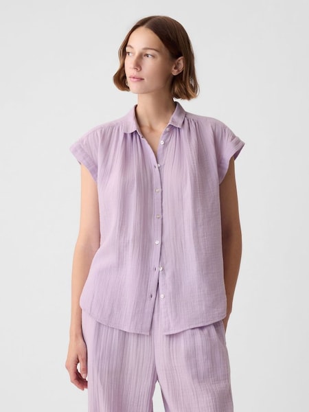 Purple Crinkle Cotton Short Sleeve Shirt (853643) | £30