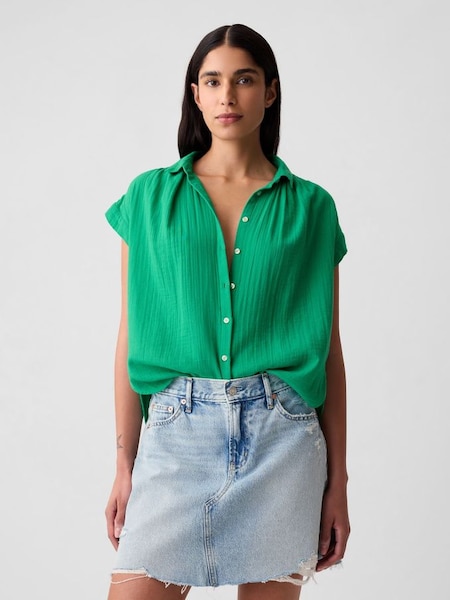 Green Crinkle Cotton Short Sleeve Shirt (853648) | £30