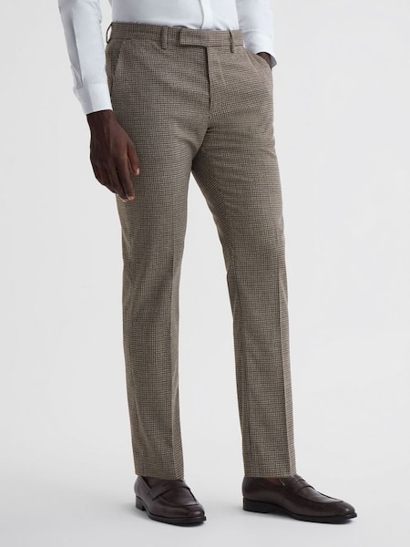 Slim Fit Puppytooth Trousers in Brown (857785) | £58