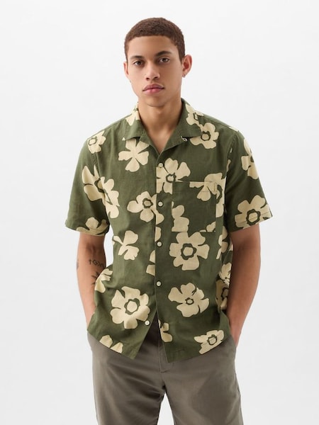 Green Linen Blend Short Sleeve Shirt (860877) | £40