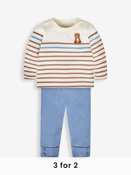 Blue Boys' Bear Embroidered Breton Top & Cosy Trousers Baby Set (863305) | £26