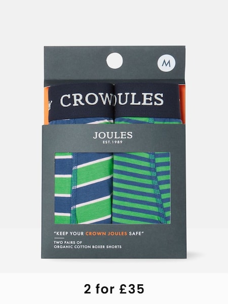 Crown Joules Green/Blue Cotton Boxer Briefs (2 Pack) (866476) | £19.95